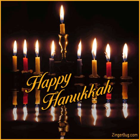 Happy Hanukkah Reflecting Menorah Candles Glitter Graphic, Greeting, Comment, Meme or GIF