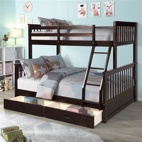 AOOLIVE Twin-Over-Full Bunk Bed with Ladders and Two Storage Drawers (Espresso) - Walmart.com ...