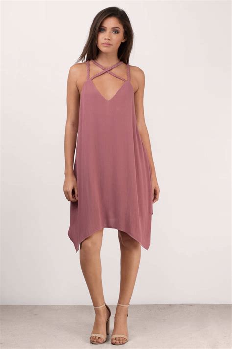 Mauve Dress - V Neck Dress - Pink Handkerchief Dress - Day Dress - $62 | Tobi US