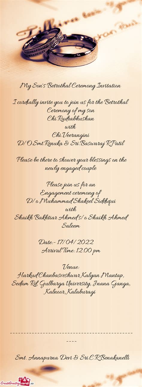 My Son's Betrothal Ceremony Invitation - Free cards