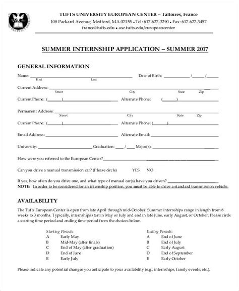 Internship Application - 8+ Examples, Format, How to Follow, Pdf