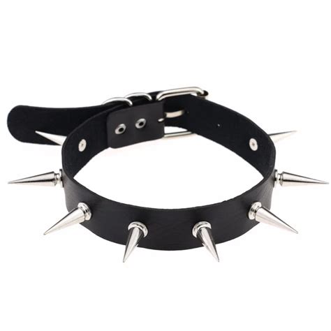 Black Spike choker belt collar women pu leather goth choker necklace for women party club ...