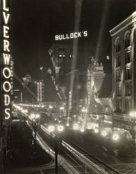 Night shot of Broadway, around 7th Street, downtown Los Angeles, circa 1920s