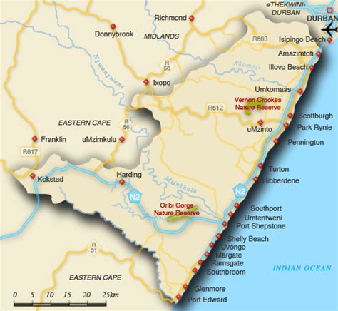 Map of South Coast - South Coast map, South Africa