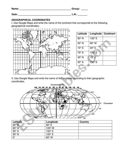 Google Webquest - Geographical Coordinates and Countries - ESL worksheet by borotraj