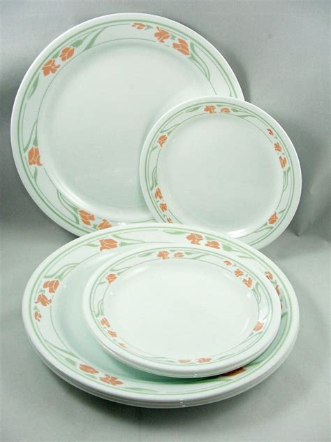 Corning Corelle PEACH GARLAND 4 Dinner 10.25" & 4 Salad 7.25" Plates USA | Corelle dishes ...