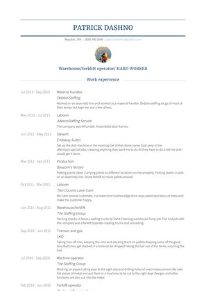 Material Handler Resume Samples and Templates | VisualCV