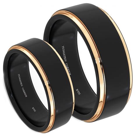 His And Hers Matching Black Tungsten Wedding Couple Rings Set