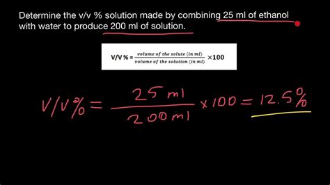 Volume fraction or Percentage by volume (V/V)% - YouTube