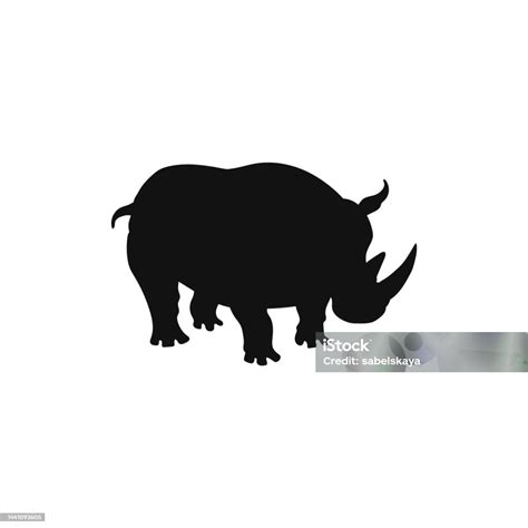 African Rhino Black Shape Silhouette Vector Illustration Isolated On White Stock Illustration ...