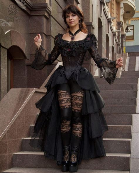 Black gothic wedding dress, Ruffle skirt, Tight lacing corset, Vampire ...