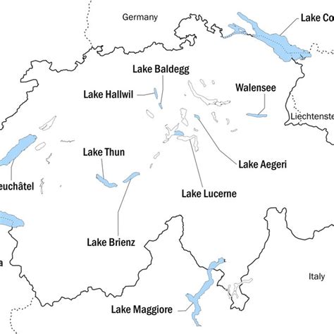 Map of Switzerland with the 11 lakes included in this study (Table 1 ...