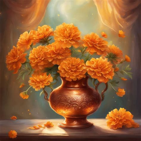 Marigold Flowers In Copper Vase (6) by ZENART07 on DeviantArt