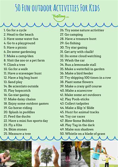 50 Fun Outdoor Activities For Kids Checklist