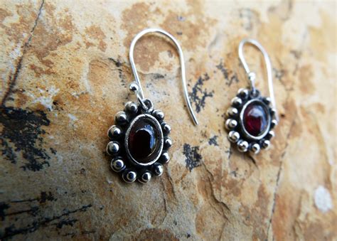 Sterling Silver Garnet Drop Dangle Earrings Jewelry