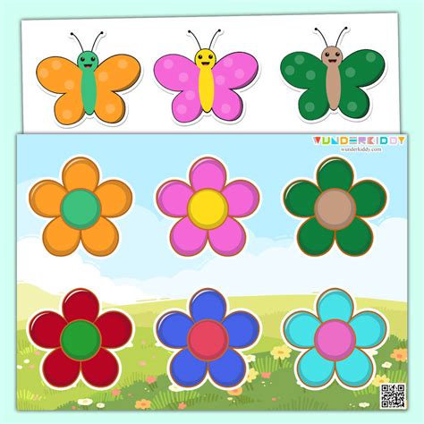 Printable Flower and Butterfly Color Match Game for Kids