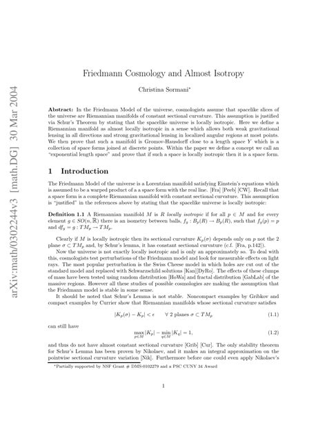 (PDF) Friedman Cosmology and Almost Isotropy