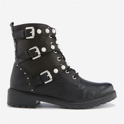 Dune Women's Risky Leather Biker Boots - Black Womens Footwear | TheHut.com