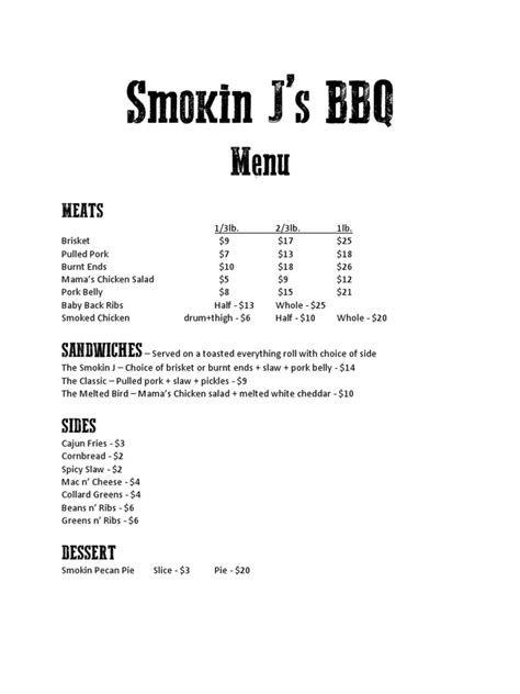 Smokin J's BBQ Menu | PDF