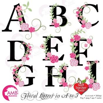 Floral Alphabet Clipart, Letters A to I, Floral Clipart, Wedding Clipart AMB-932