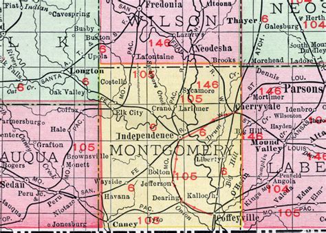 Montgomery County, Kansas, 1911, Map, Independence, Coffeyville, Cherryvale