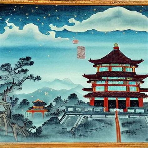 fireworks night sky ancient China painting