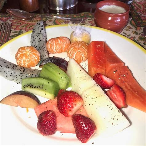 Must-haves in a healthy breakfast. 5-7 varieties of fruits every day with some fresh yogurt ...