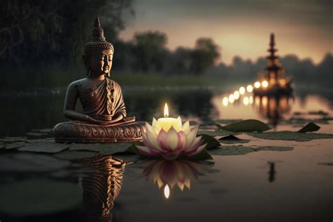 Buddha purnima Vesak day background, Buddha statue with Lotus flower ...