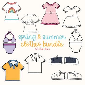 Spring and Summer Clothes Clipart by Little Farm Clipart | TPT