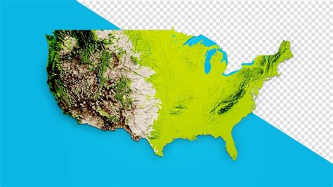 Premium PSD | America map 3d relief map of united states 3d illustration