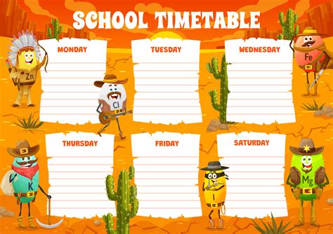 Timetable schedule with cartoon vitamin characters 21022517 Vector Art ...