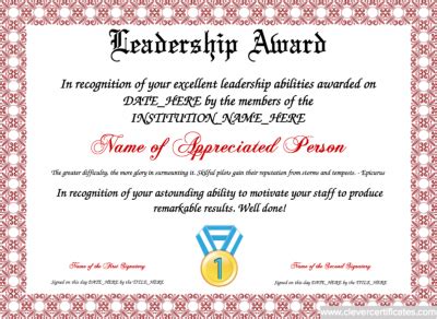 Leadership Award Template for employees or students.. Free Certificate templates. You can add te ...