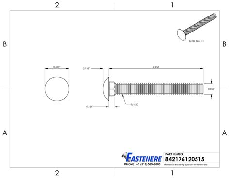 Fastenere - 1/4-20 x 2-1/4" Carriage Bolts Stainless Steel Fully ...