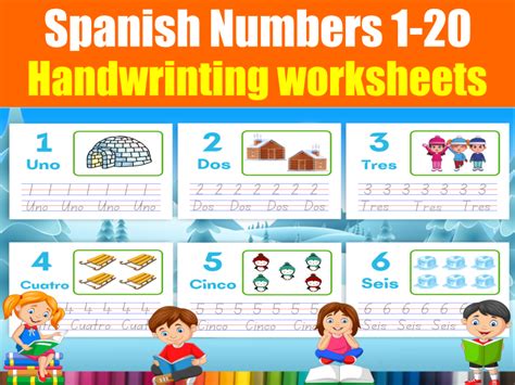 Winter Themed Spanish Numbers Handwriting Worksheet 1-20 for early ...