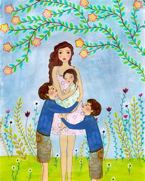 Mother Art Mother With Sons and Baby Daughter Painting Motherhood Art ...