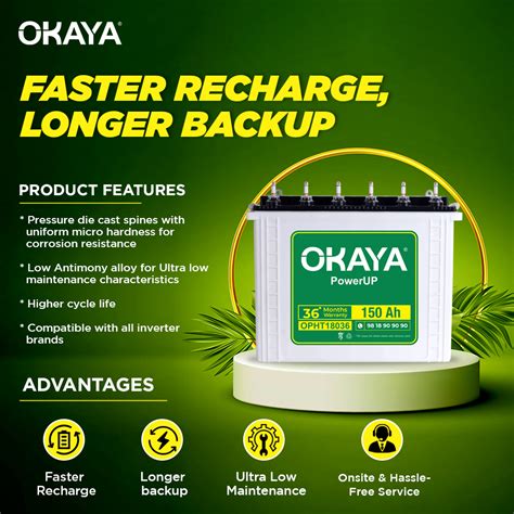 OKAYA PowerUP-OPHT18036 | Buy 150Ah Tall Tubular Inverter Battery ...