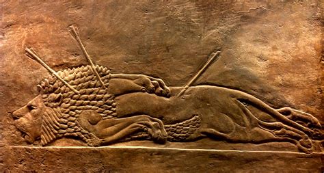 KDS Photo, British Museum London, Assyrian relief sculptures of the Royal Lion Hunt, from ...