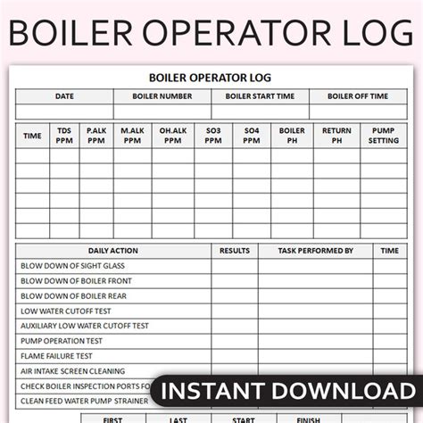 Printable Boiler Operator Log Sheet, Boiler Maintenance Trac - Inspire Uplift