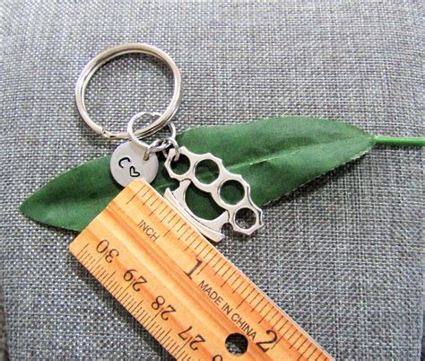 BRASS KNUCKLES KEYCHAIN personalized with initial charm | Etsy