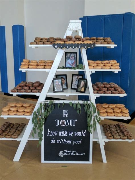 Donut display at my nieces wedding. There were 29 dozen donuts displayed for the wedding guests ...