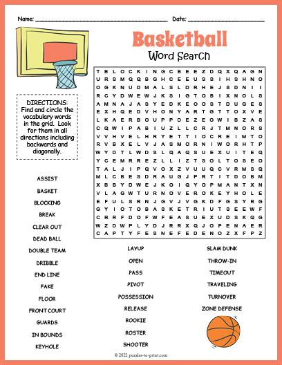 Printable Basketball Word Search Puzzles