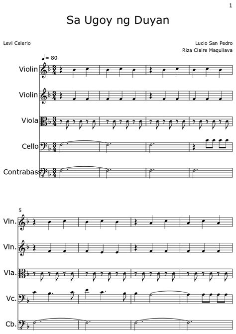 Sa Ugoy ng Duyan - Sheet music for Violin, Viola, Cello, Contrabass