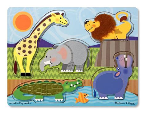 Melissa & Doug Wooden Touch & Feel Puzzles Farm AND Zoo Animals 2 ...