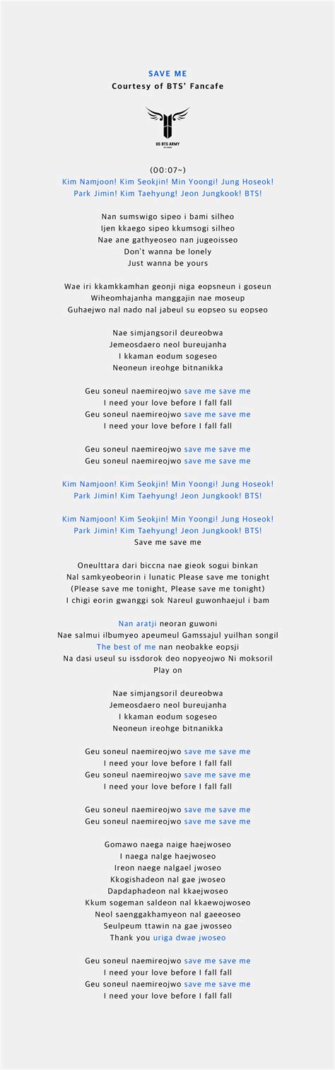 Official 'SAVE ME' Fanchant — US BTS ARMY