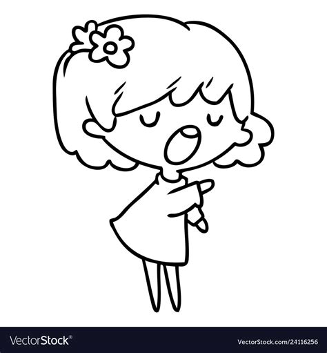 Line drawing of a cute kawaii girl Royalty Free Vector Image