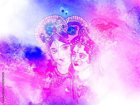 Goddess Radha lord Krishna Illustration with colorful holi background. Happy holi. Stock Vector ...