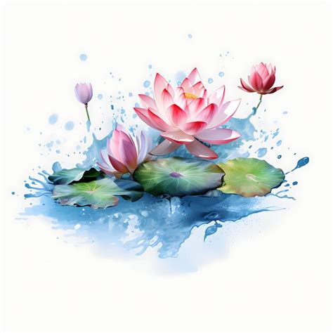 Premium AI Image | Watercolor of Lotus Pond Lotus Flowers in Water Pinks Greens and Blues Lot 2D ...