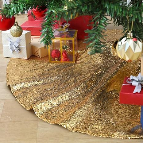 Gold Christmas Tree Skirt 24 inch Sequin Tree Skirt Round Tree Mat for ...