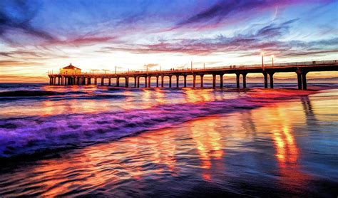 Manhattan Beach Pier Sunset Painting by Christopher Arndt - Fine Art ...