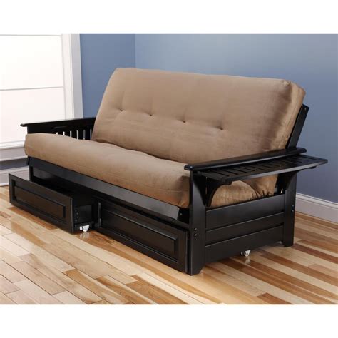 Phoenix Storage Futon Frame in Black Finish w/Suede Peat Mattress - Walmart.com - Walmart.com